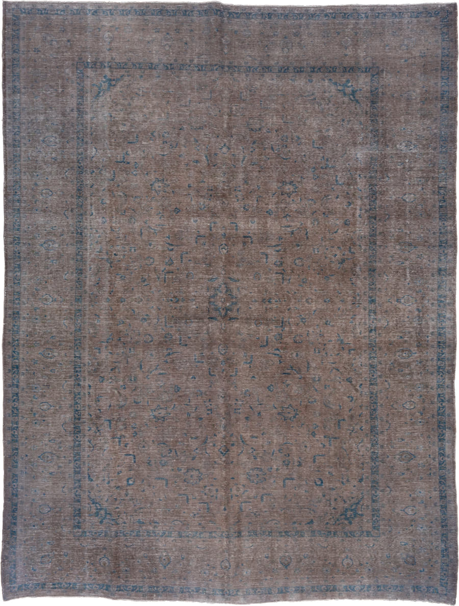 9' x 13' one-of-a-kind handmade vintage Sivas large size rug. Color palette: taupe, slate, blue, ivory, charcoal, beige
