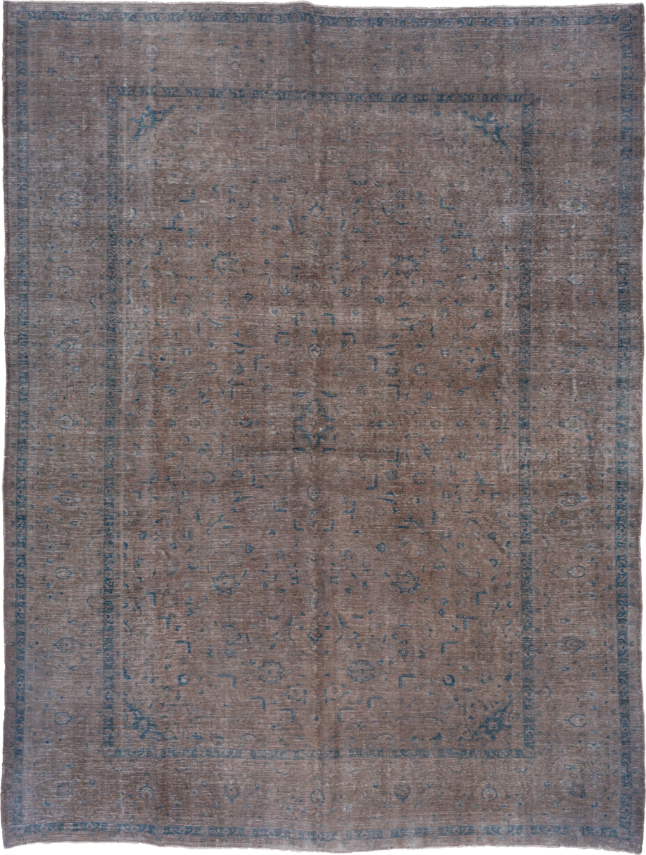 9' x 13' one-of-a-kind handmade vintage Sivas large size rug. Color palette: taupe, slate, blue, ivory, charcoal, beige