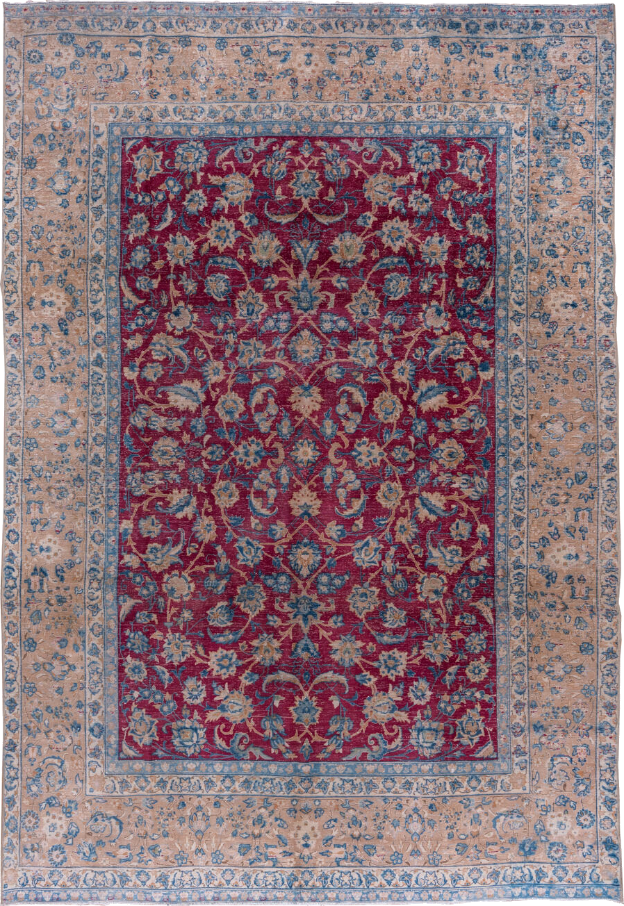 9' x 13' one-of-a-kind handmade vintage Tabriz large size rug. Color palette: blue, brown, dim gray, gray, light blue