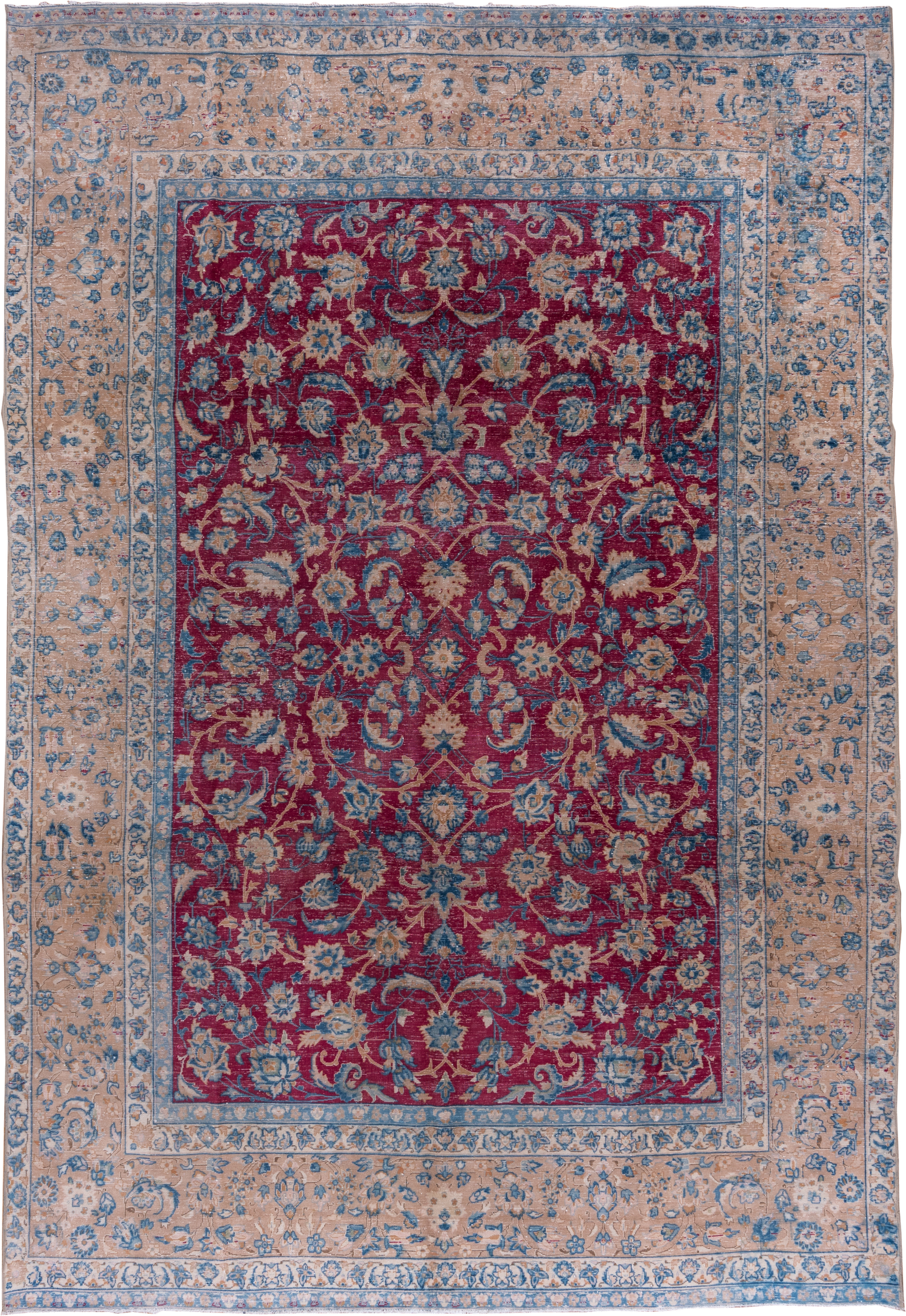 9' x 13' one-of-a-kind handmade vintage Tabriz large size rug. Color palette: crimson, ivory, sky_blue, rose, slate_blue