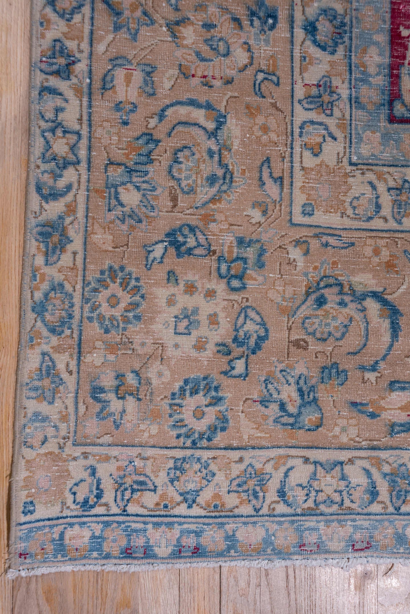 9' x 13' one-of-a-kind handmade vintage Tabriz large size rug. Color palette: crimson, ivory, sky_blue, rose, slate_blue