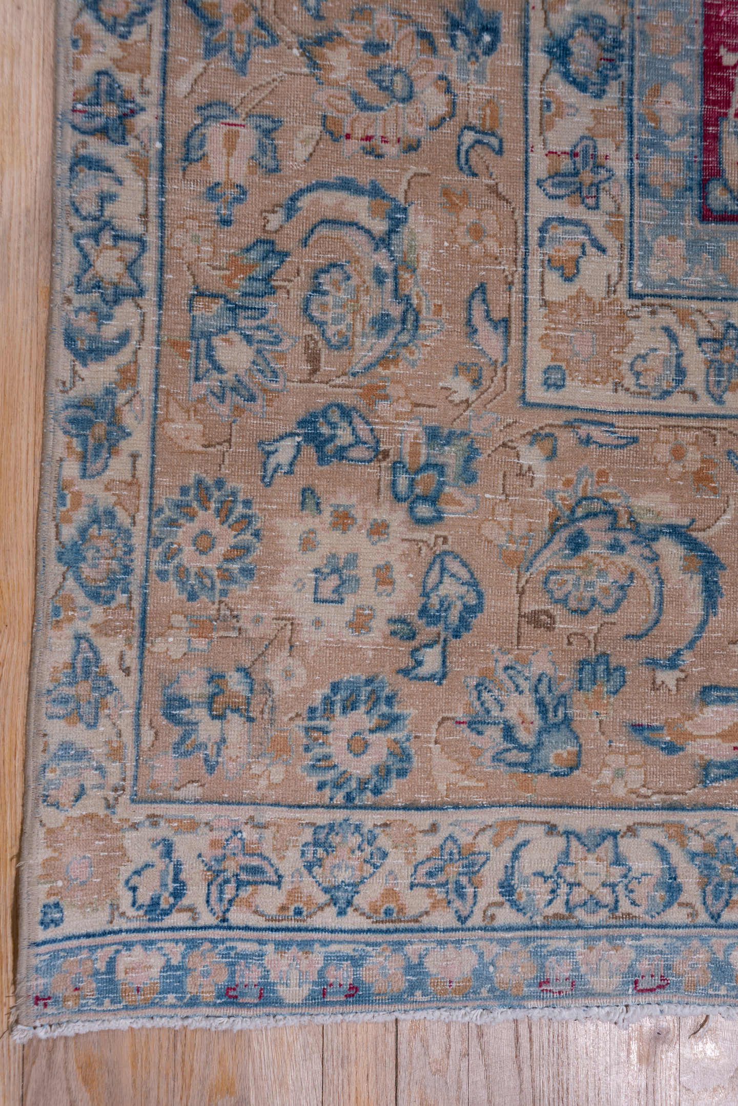 9' x 13' one-of-a-kind handmade vintage Tabriz large size rug. Color palette: crimson, ivory, sky_blue, rose, slate_blue