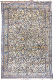 13' x 19' one-of-a-kind handmade vintage Naiin oversize rug. Color palette: ivory, blue, navy, beige, camel, taupe, gray