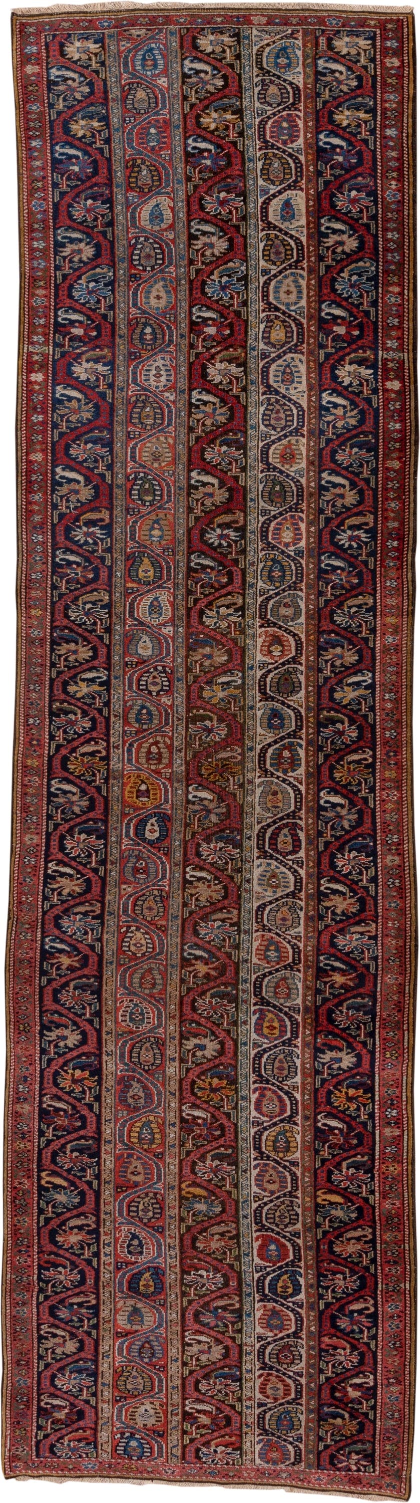 3' x 12' one-of-a-kind handmade antique Bidjar runner rug. Color palette: navy, rust, ivory, crimson, camel, slate, gold