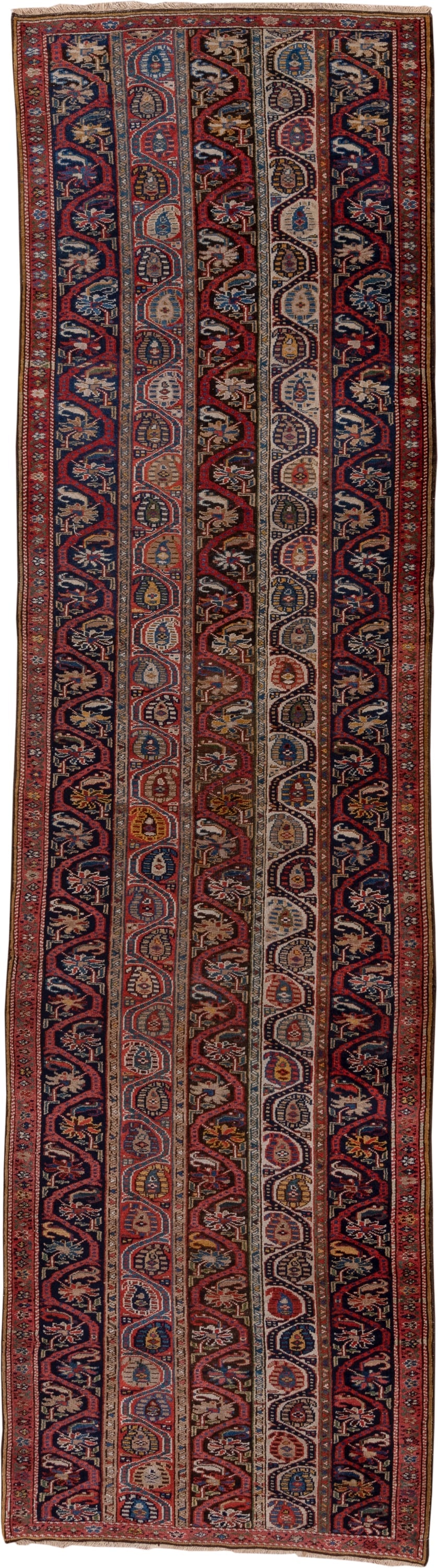 3' x 12' one-of-a-kind handmade antique Bidjar runner rug. Color palette: navy, rust, ivory, crimson, camel, slate, gold