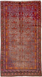 6' x 11' one-of-a-kind handmade antique Khotan large size rug. Color palette: lavender, rust, plum, gold, taupe, rose