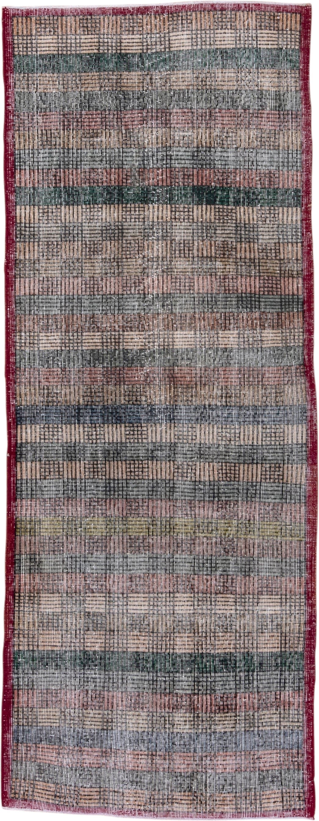 3' x 8' one-of-a-kind handmade vintage Oushak runner rug. Color palette: beige, slate, rose, sage, burgundy, taupe, olive