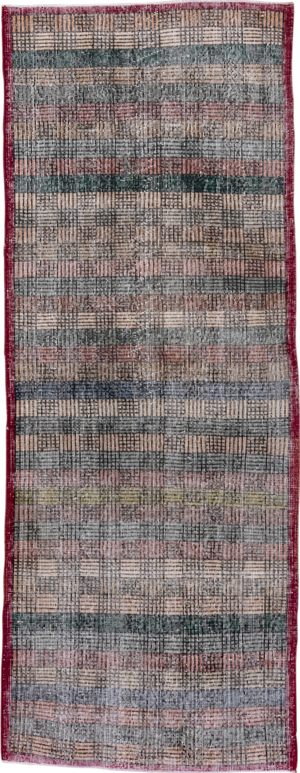 3' x 8' one-of-a-kind handmade vintage Oushak runner rug. Color palette: beige, slate, rose, sage, burgundy, taupe, olive