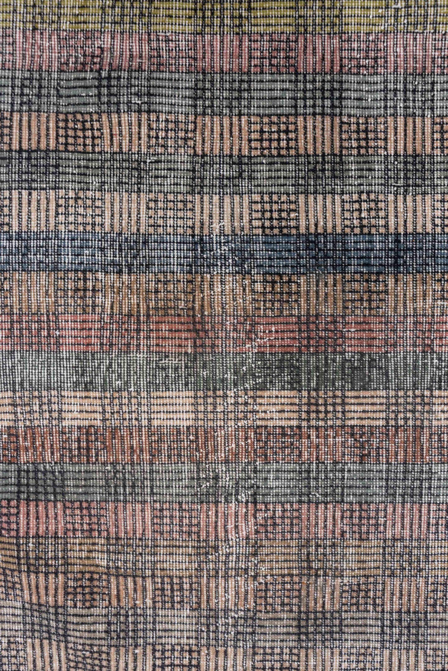 3' x 8' one-of-a-kind handmade vintage Oushak runner rug. Color palette: beige, slate, rose, sage, burgundy, taupe, olive