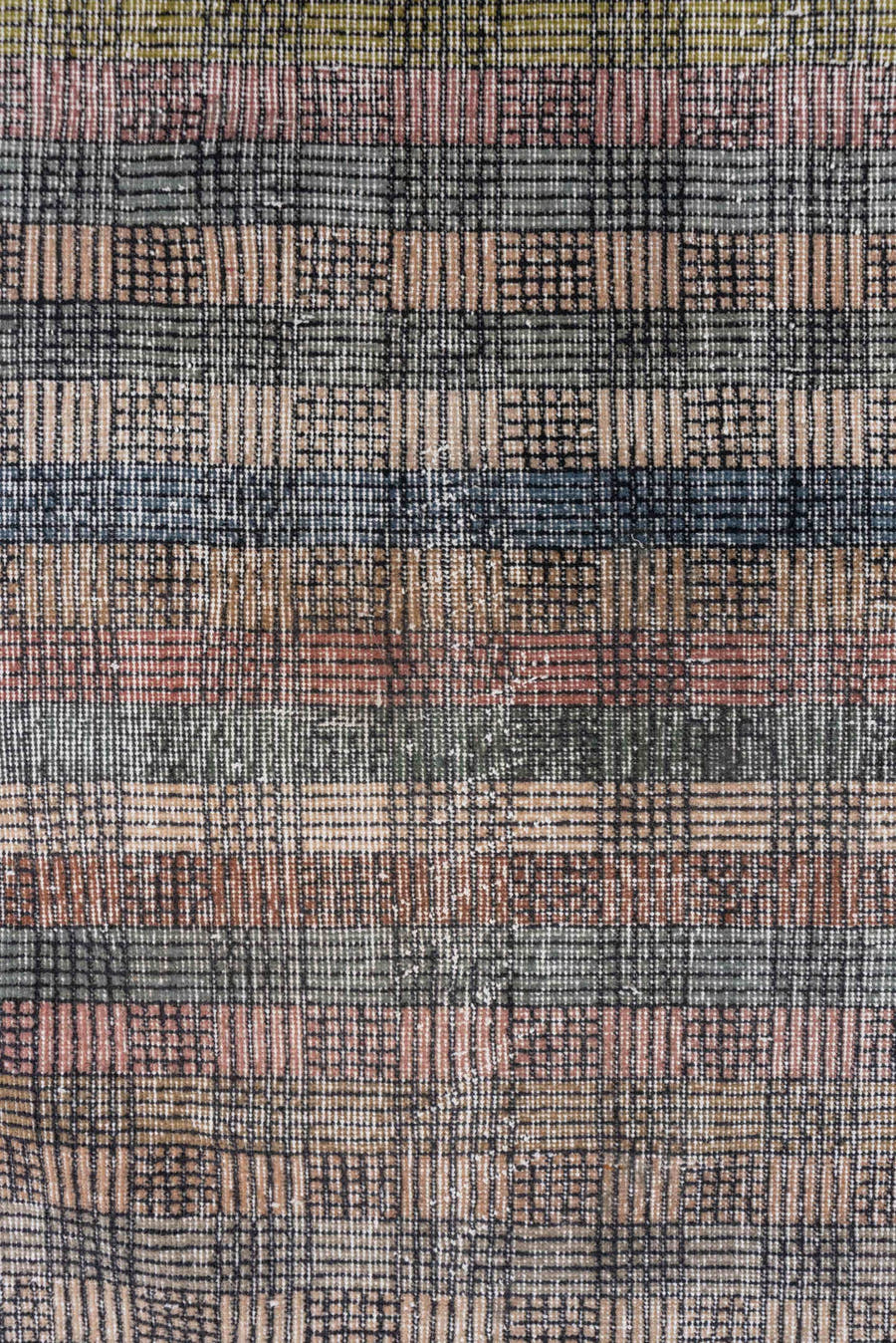 3' x 8' one-of-a-kind handmade vintage Oushak runner rug. Color palette: beige, slate, rose, sage, burgundy, taupe, olive