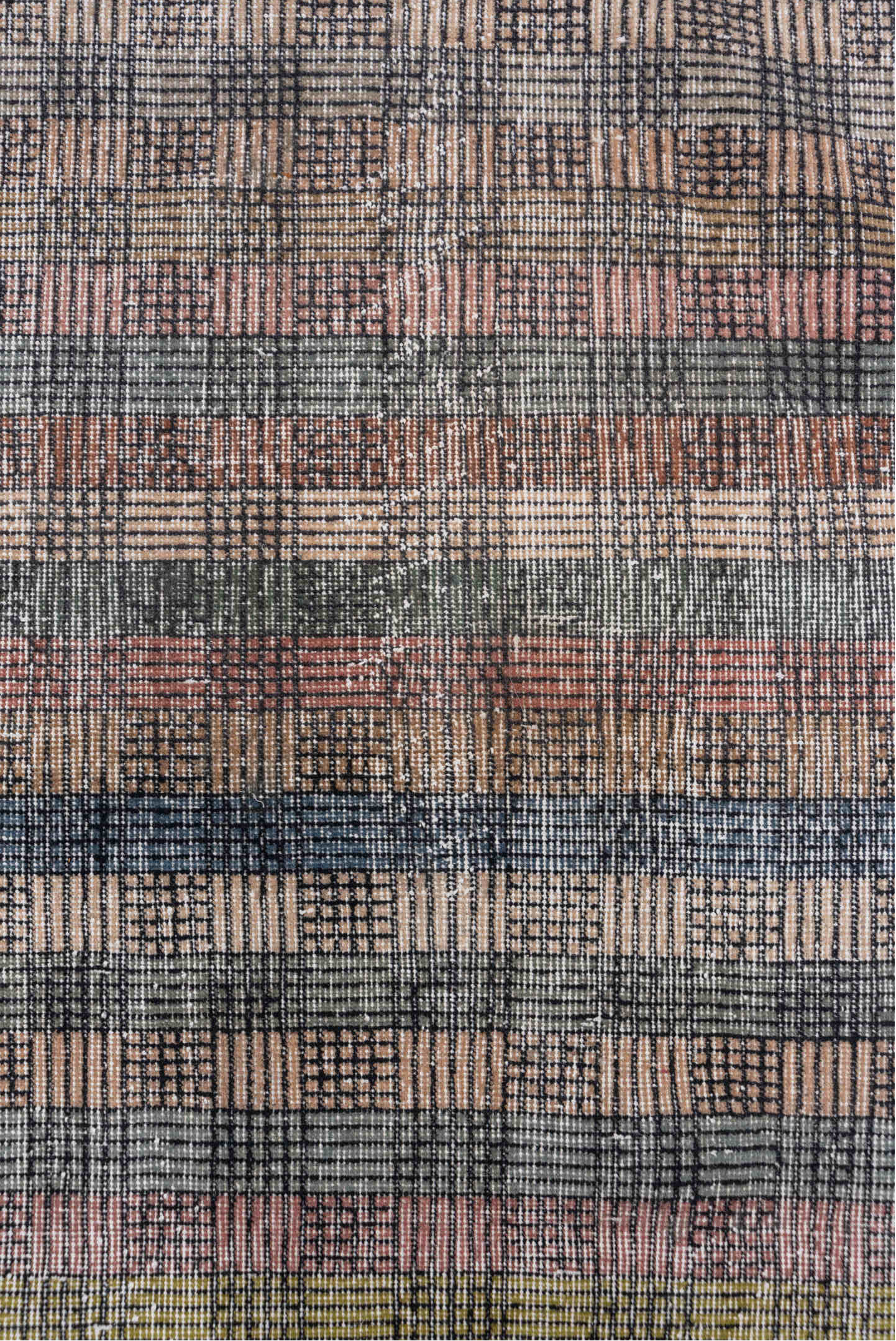 3' x 8' one-of-a-kind handmade vintage Oushak runner rug. Color palette: beige, slate, rose, sage, burgundy, taupe, olive