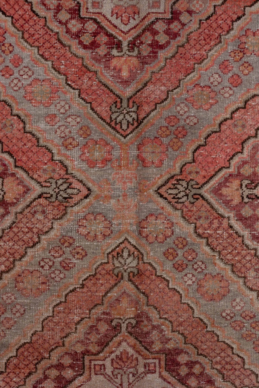 4' x 8' one-of-a-kind handmade vintage Khotan rug. Color palette: rose, blush, dusty pink, taupe, gray, burgundy, ivory