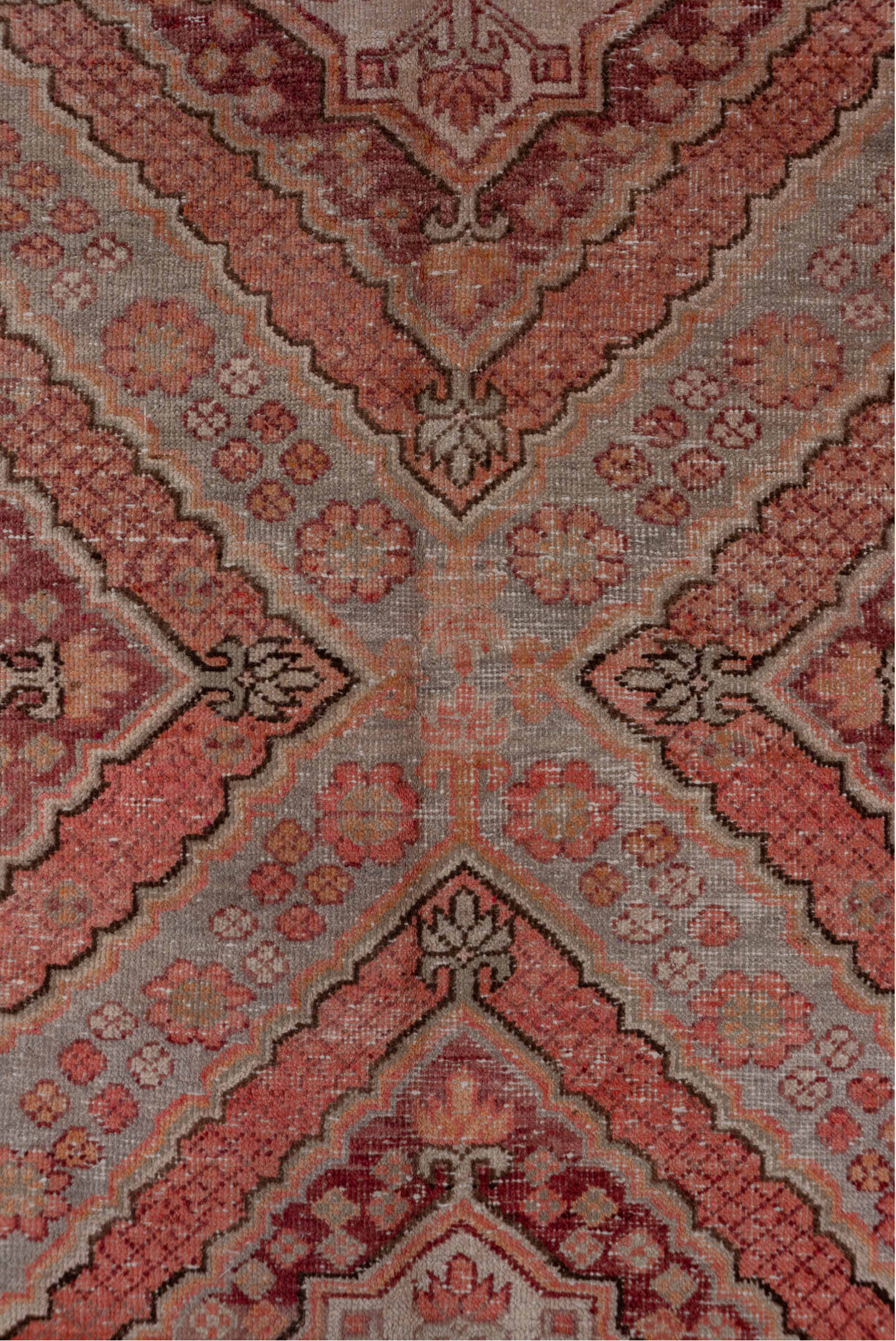 4' x 8' one-of-a-kind handmade vintage Khotan rug. Color palette: rose, blush, dusty pink, taupe, gray, burgundy, ivory