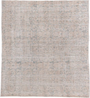 6' x 7' one-of-a-kind handmade vintage Oushak rug. Color palette: ivory, blush, pale blue, taupe, cream, pink, light blue