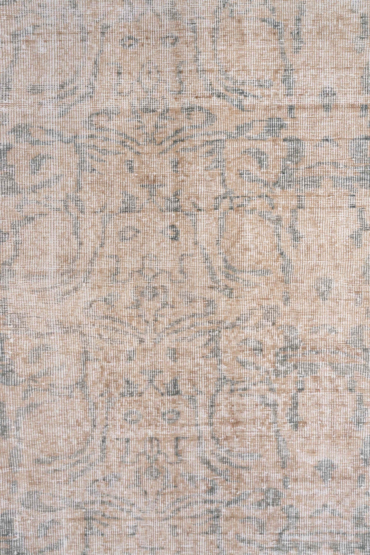 6' x 7' one-of-a-kind handmade vintage Oushak rug. Color palette: ivory, blush, pale blue, taupe, cream, pink, light blue