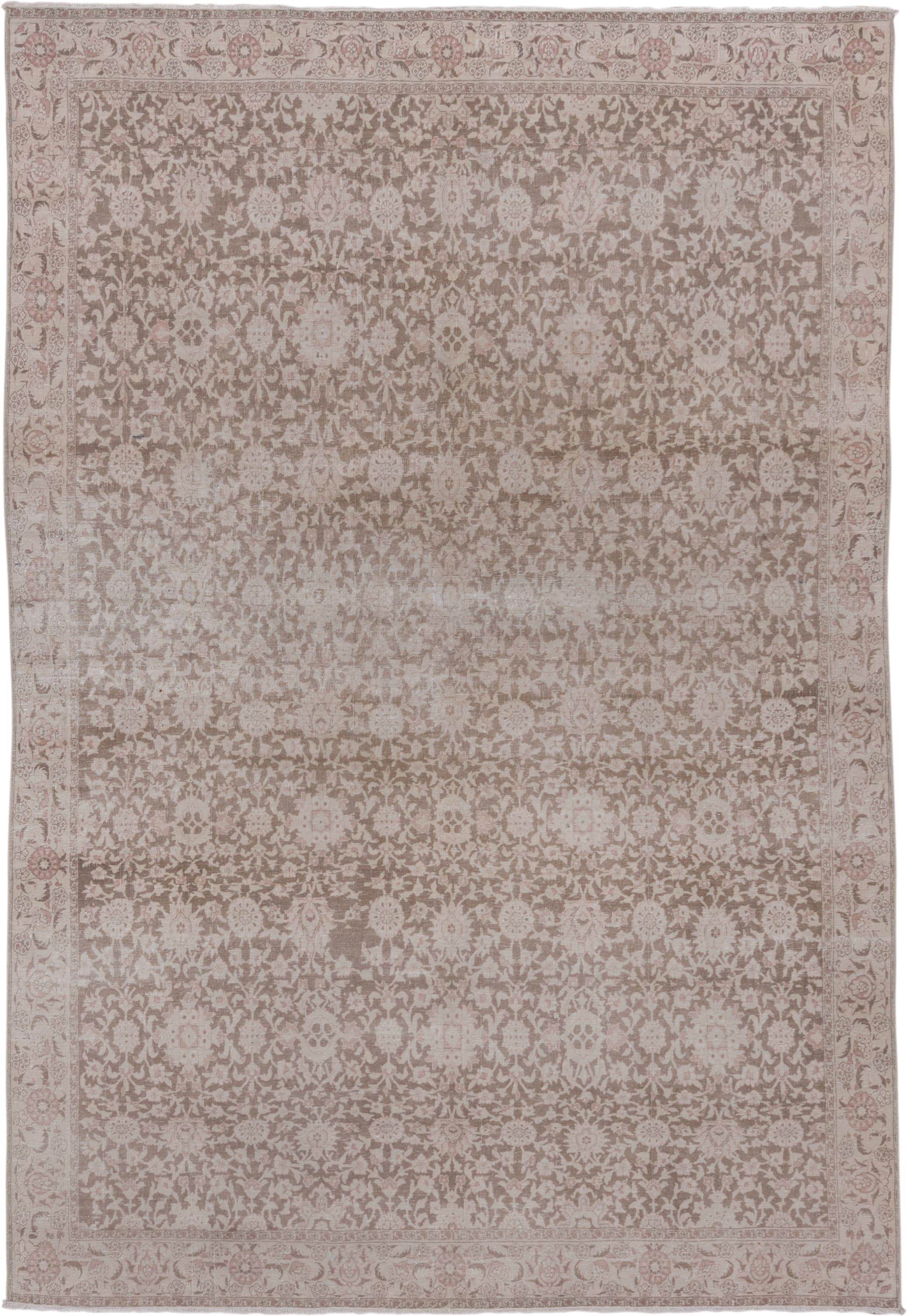 6' x 9' one-of-a-kind handmade vintage Hereke medium size rug. Color palette: taupe, ivory, rose, blush, beige, gray, pink