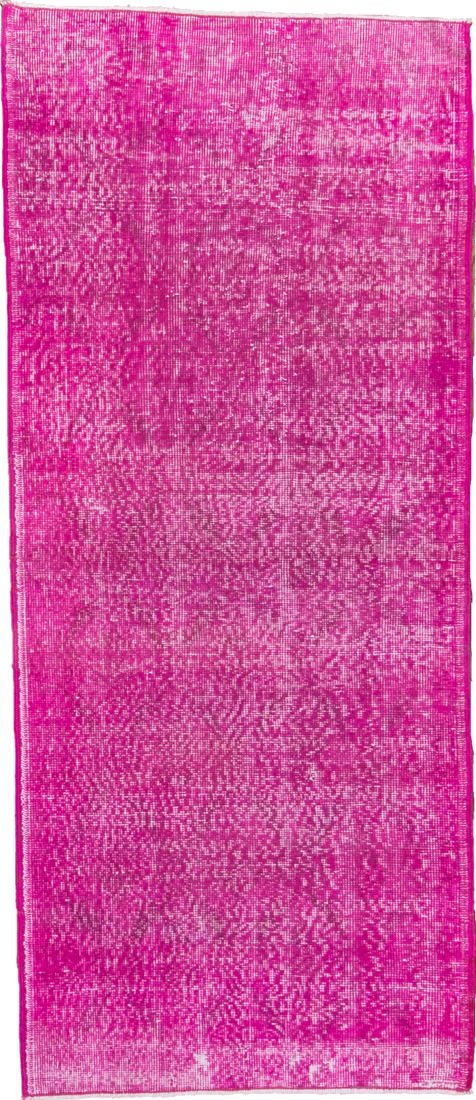 2' x 6' one-of-a-kind handmade vintage Overdyed runner rug. Color palette: medium violet red, pink