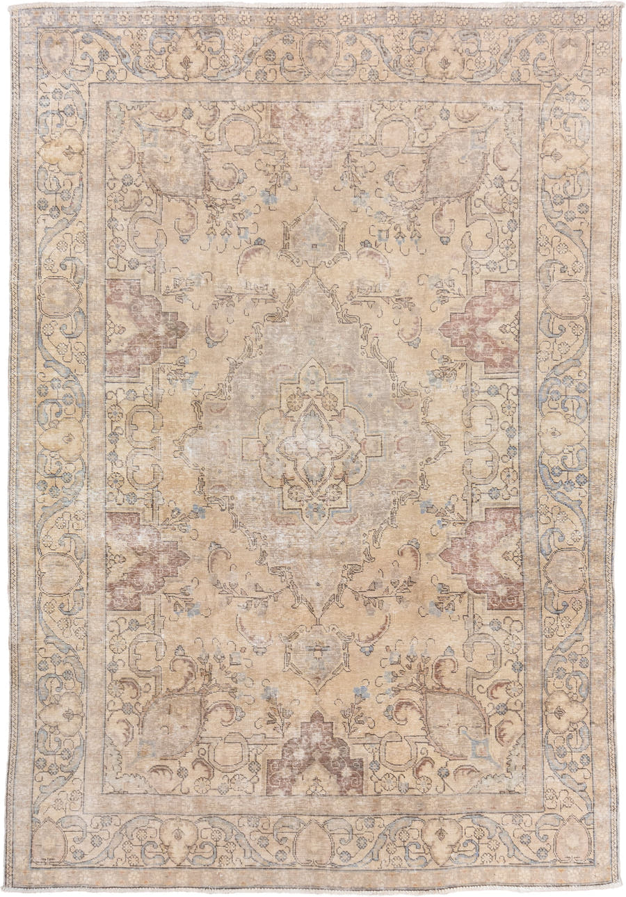 8' x 11' one-of-a-kind handmade vintage Tabriz large size rug. Color palette: ivory, beige, taupe, pale blue, dusty rose