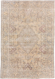8' x 11' one-of-a-kind handmade vintage Tabriz large size rug. Color palette: ivory, beige, taupe, pale blue, dusty rose