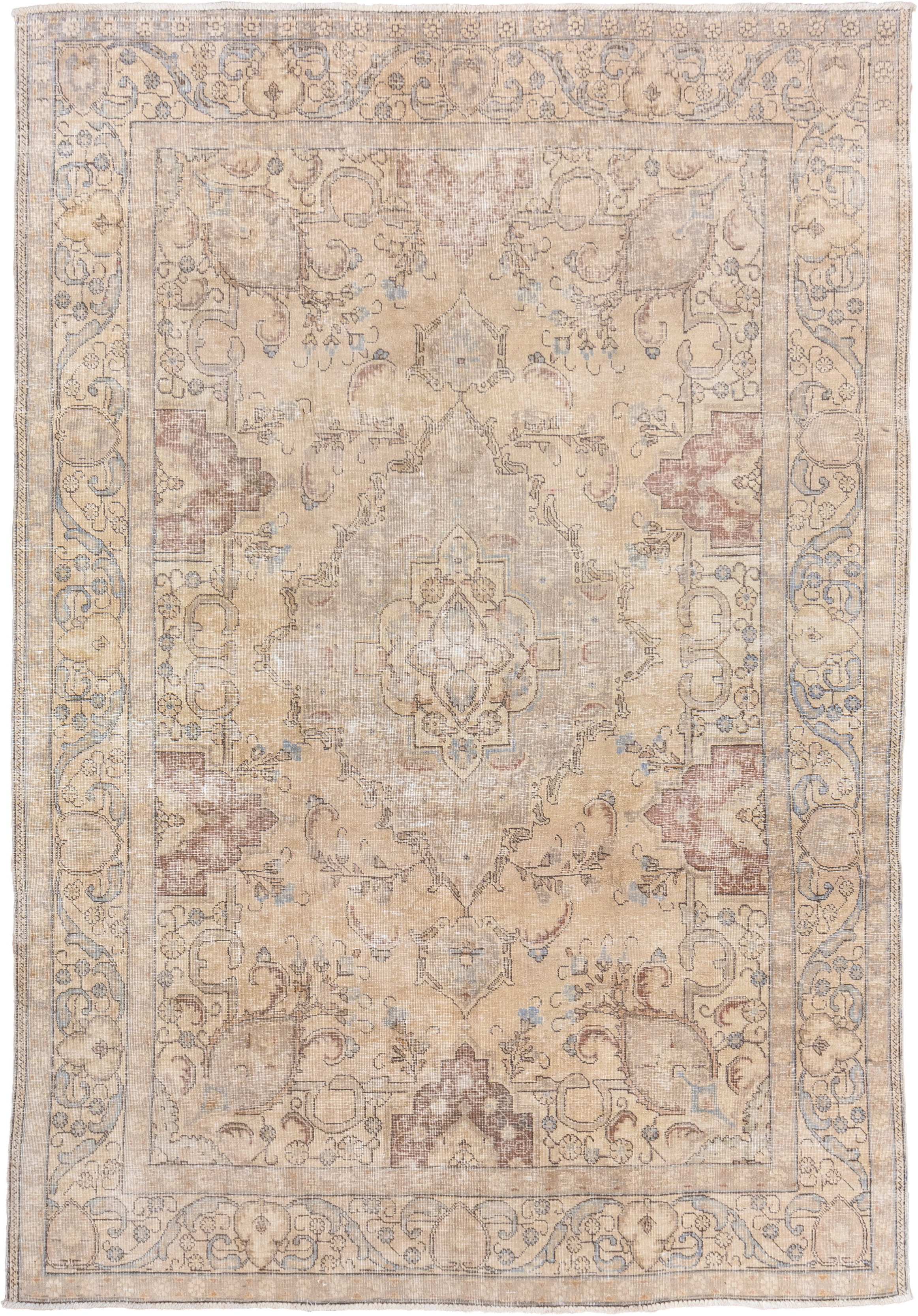 8' x 11' one-of-a-kind handmade vintage Tabriz large size rug. Color palette: ivory, beige, taupe, pale blue, dusty rose