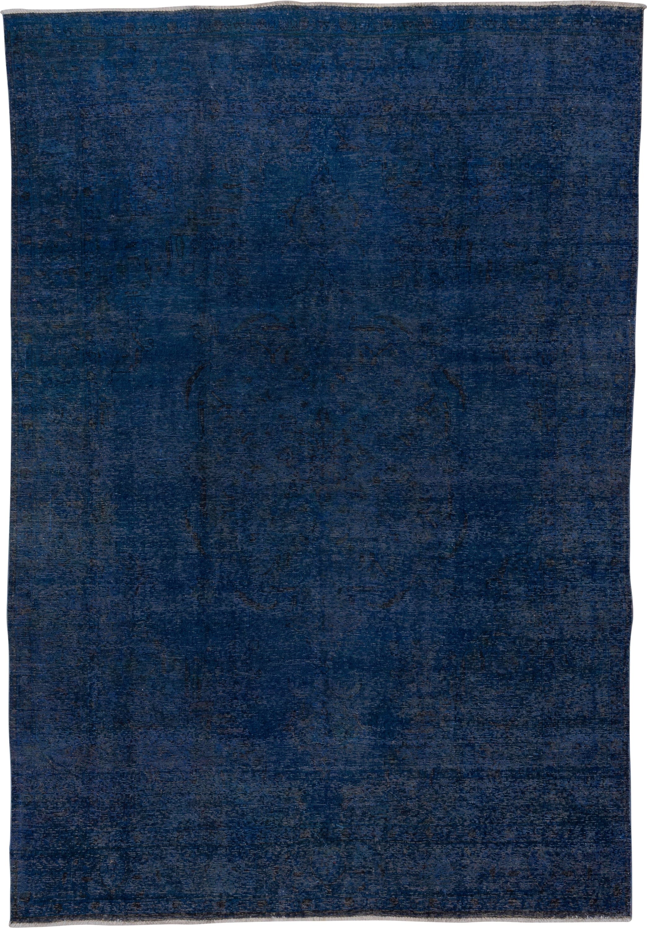 8' x 11' one-of-a-kind handmade vintage Overdyed large size rug. Color palette: navy, indigo, charcoal, slate, blue, purple