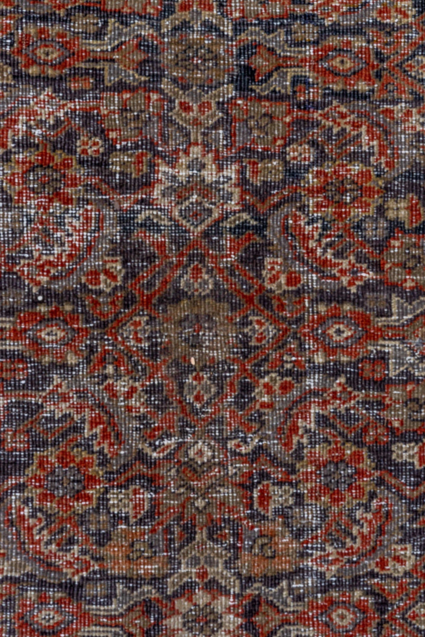 5' x 8' one-of-a-kind handmade antique Mahal medium size rug. Color palette: rust, charcoal, taupe, ivory, terra cotta