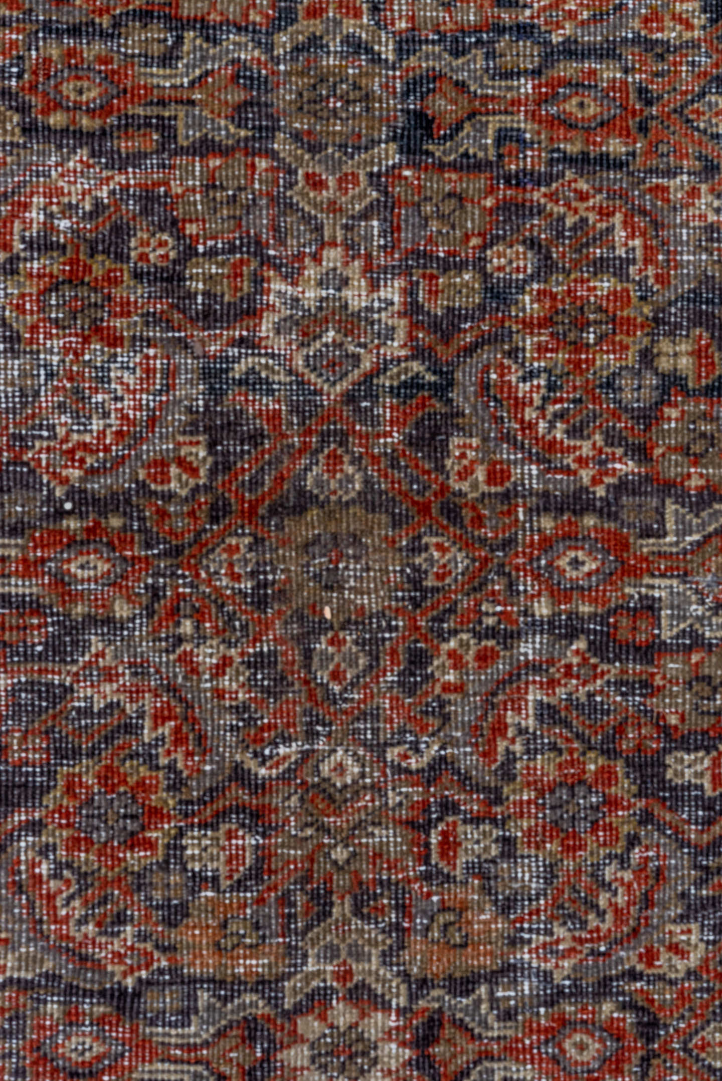 5' x 8' one-of-a-kind handmade antique Mahal medium size rug. Color palette: rust, charcoal, taupe, ivory, terra cotta