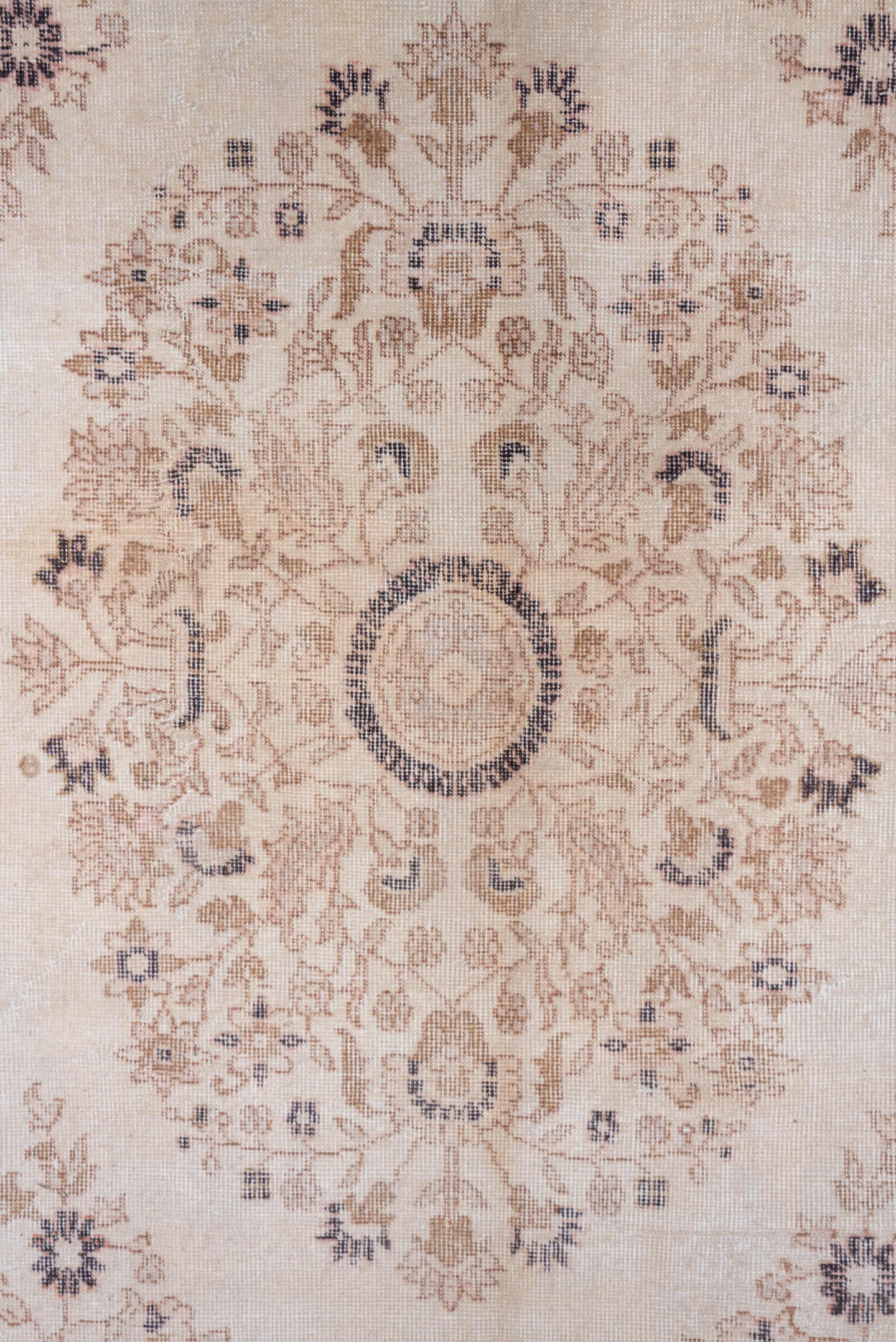 10' x 13' one-of-a-kind handmade vintage Oushak large size rug. Color palette: ivory, blush, taupe, dusty rose, slate, beige
