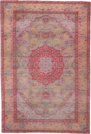 4' x 6' one-of-a-kind handmade vintage Kaisary small size rug. Color palette: ivory, rose, sage, gold, blush, taupe, coral