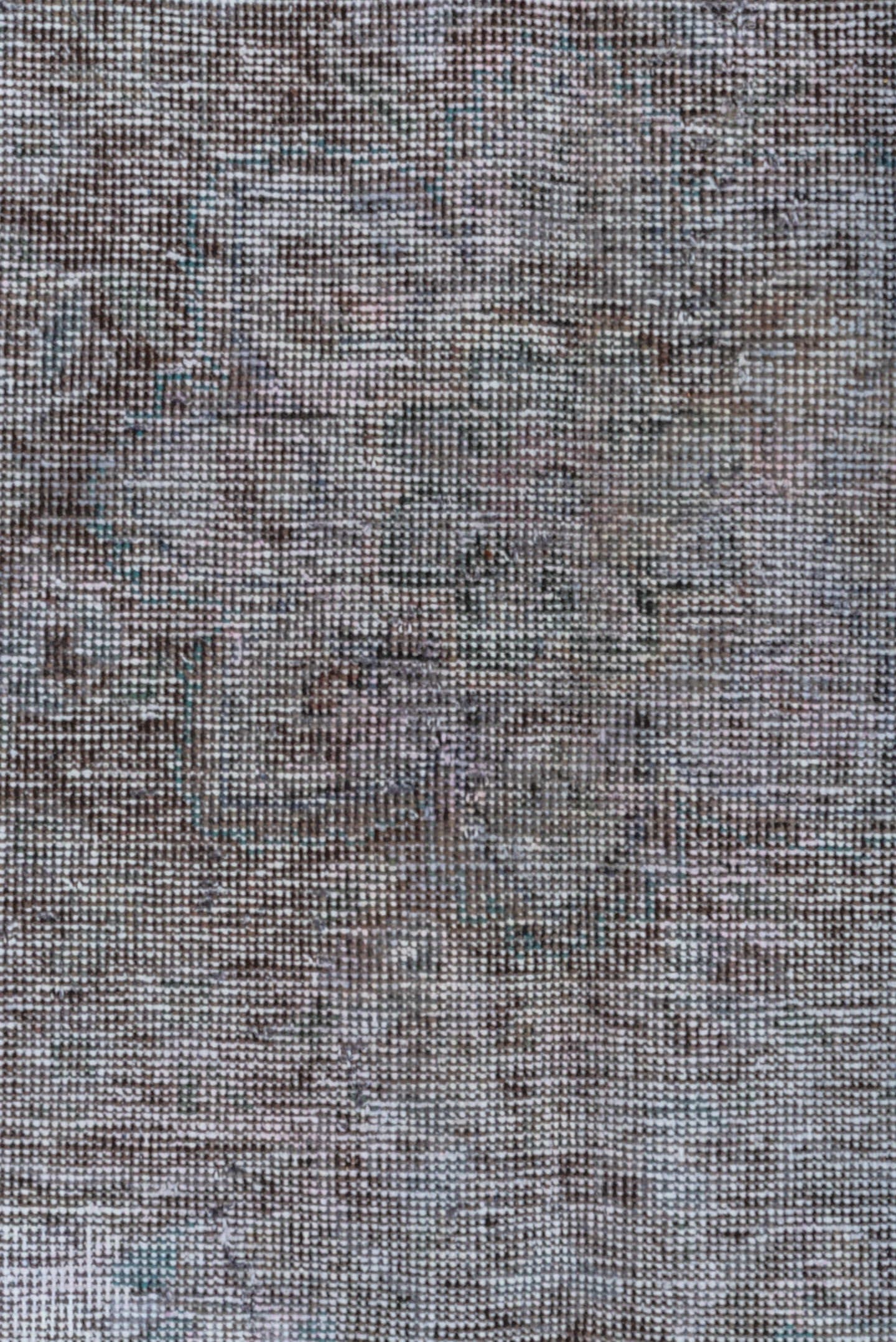 6' x 9' one-of-a-kind handmade vintage Overdyed medium size rug. Color palette: charcoal, ivory, gray, taupe, teal, lavender