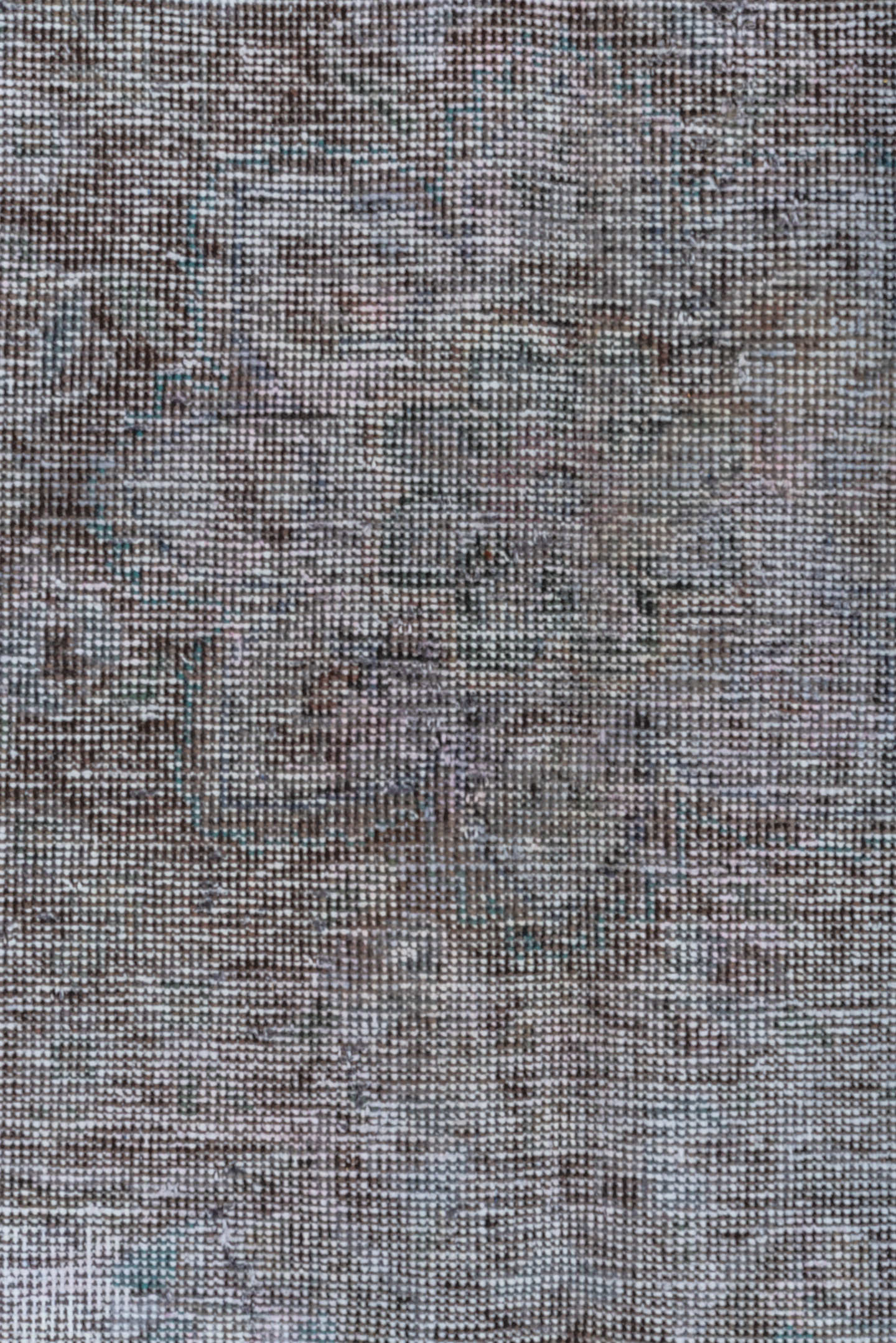 6' x 9' one-of-a-kind handmade vintage Overdyed medium size rug. Color palette: charcoal, ivory, gray, taupe, teal, lavender