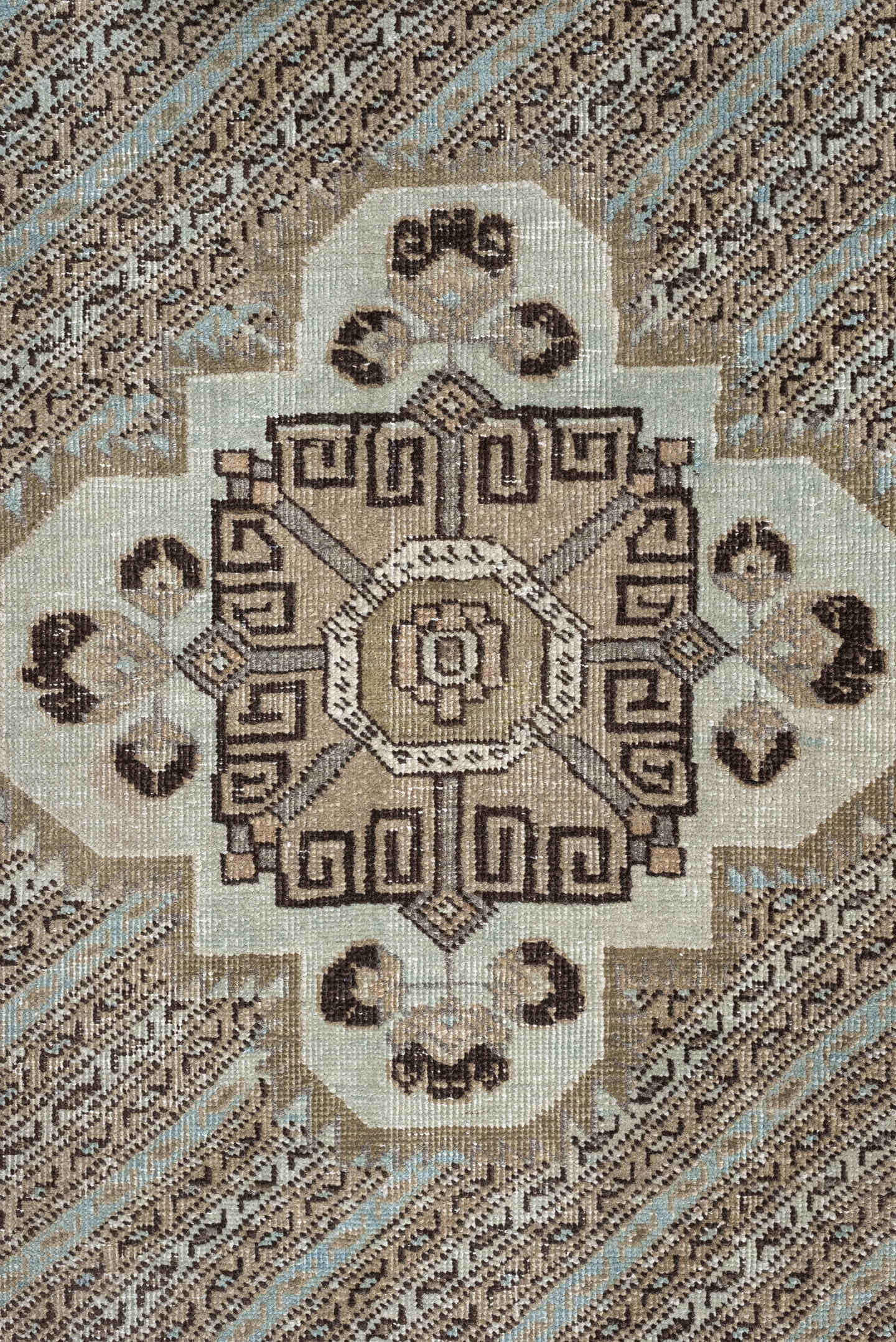 3' x 6' one-of-a-kind handmade antique Malayer small size rug. Color palette: ivory, taupe, camel, pale sky blue, brown