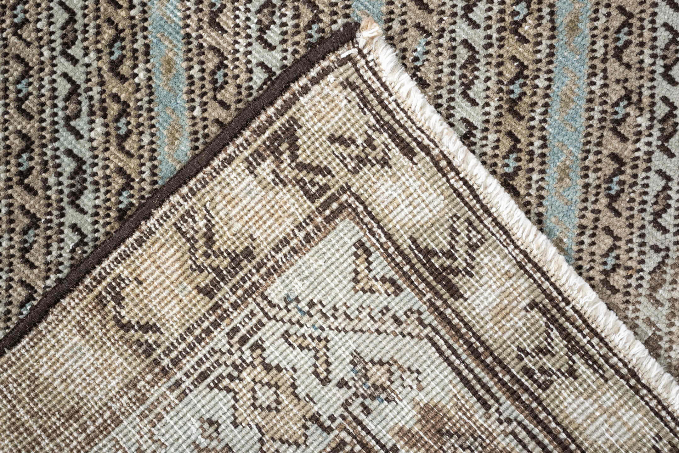 3' x 6' one-of-a-kind handmade antique Malayer small size rug. Color palette: ivory, taupe, camel, pale sky blue, brown