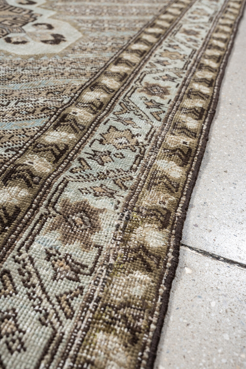 3' x 6' one-of-a-kind handmade antique Malayer small size rug. Color palette: ivory, taupe, camel, pale sky blue, brown