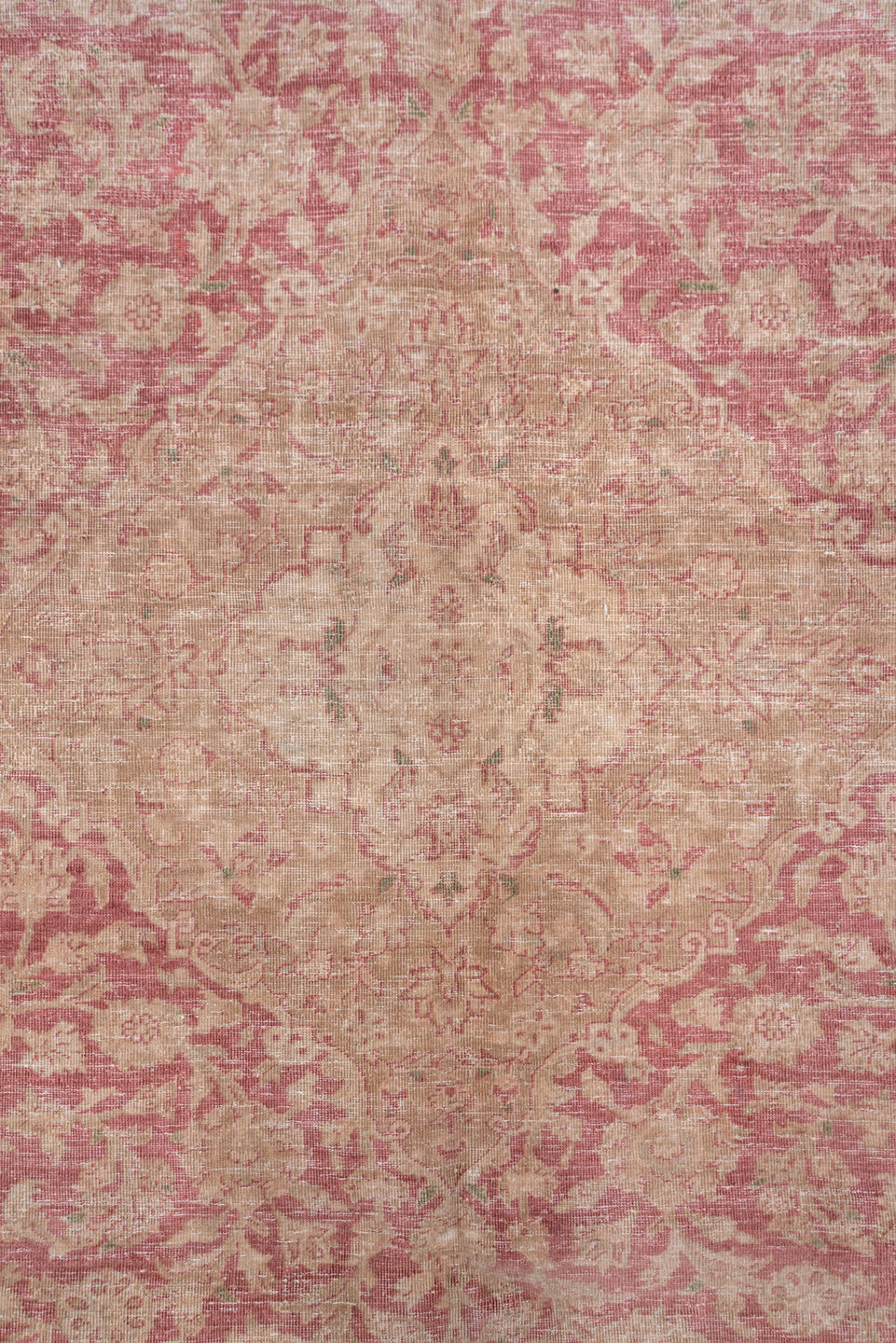 9' x 13' one-of-a-kind handmade vintage Kashan large size rug. Color palette: rose, ivory, blush, taupe, dusty pink, beige