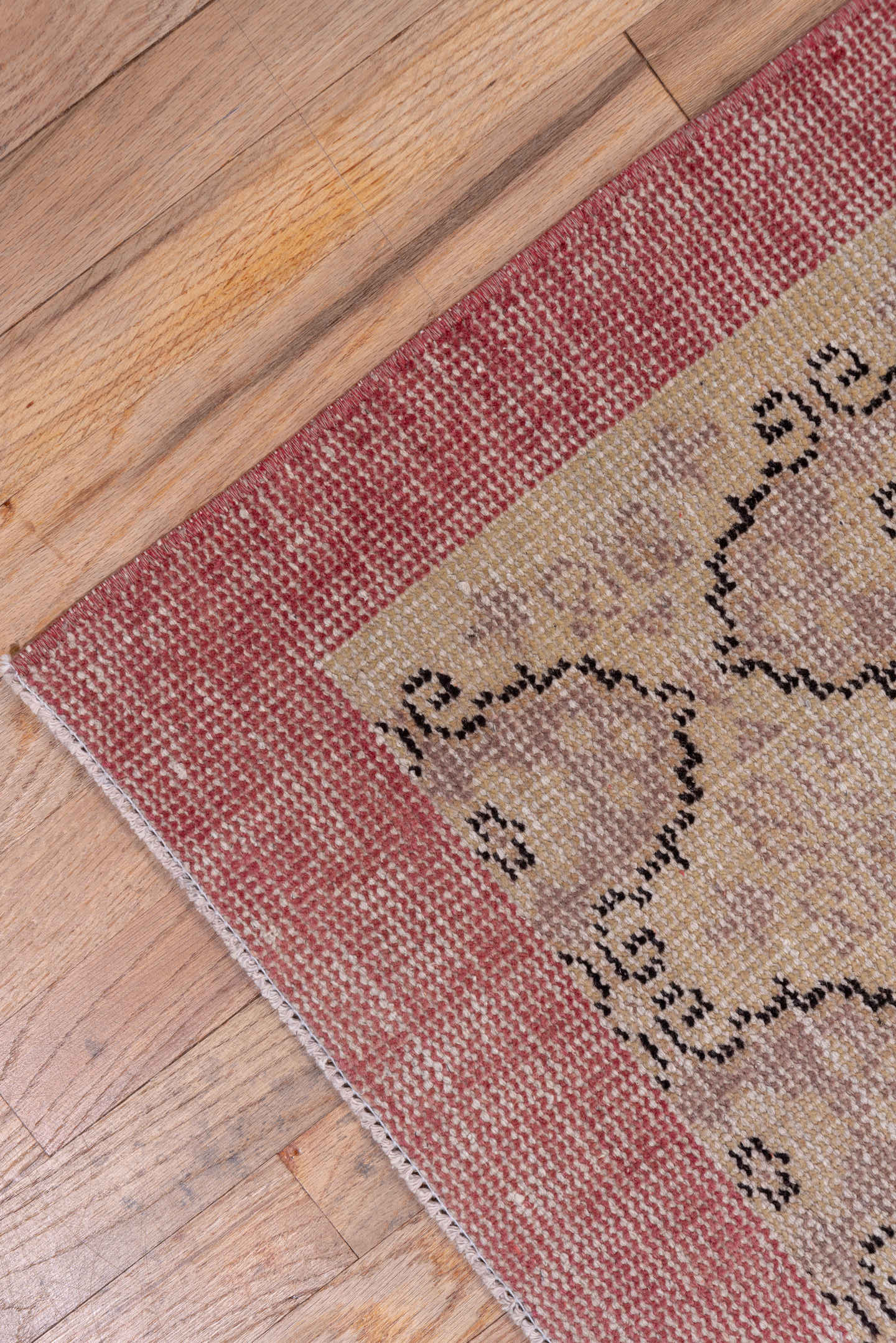 2' x 10' one-of-a-kind handmade vintage Oushak runner rug. Color palette: rose, beige, taupe, dusty mauve, brown, pink, red