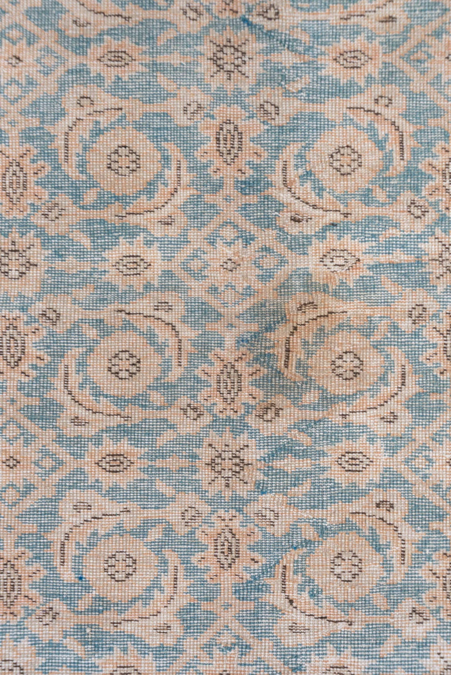 5' x 9' one-of-a-kind handmade antique Oushak medium size rug. Color palette: pale blue, ivory, taupe, beige, soft gray