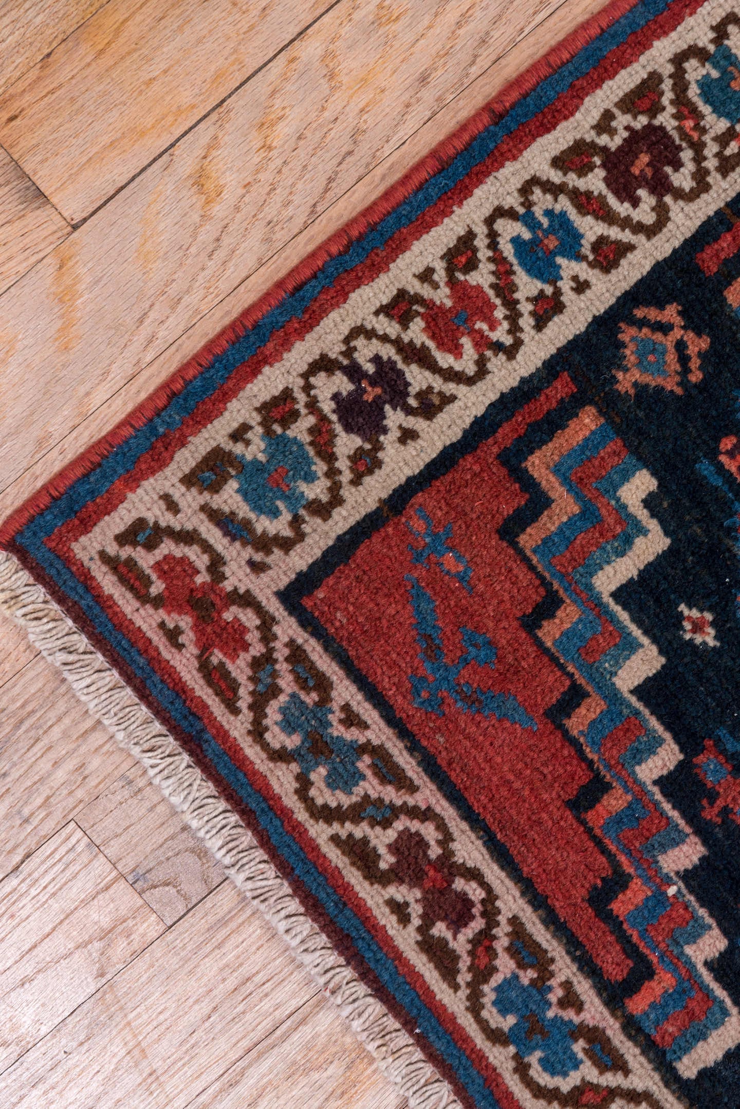 2' x 12' one-of-a-kind handmade antique Malayer runner rug. Color palette: rust, navy, ivory, camel, slate, rose, terracotta