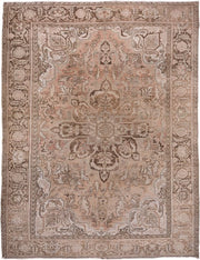 9' x 12' one-of-a-kind handmade vintage Heriz large size rug. Color palette: taupe, blush, brown, ivory, beige, gray, pink