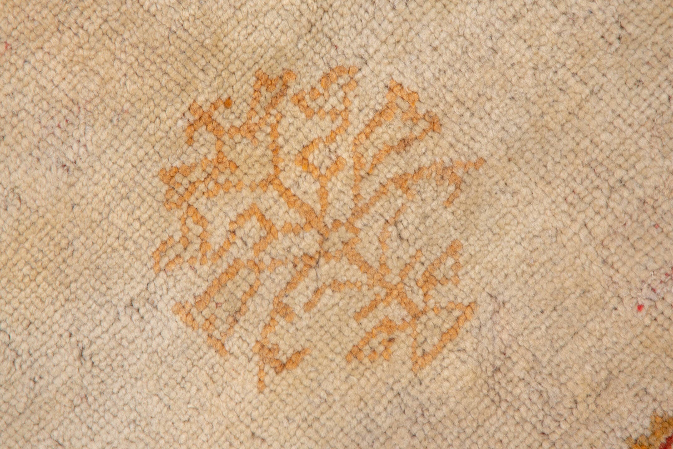 8' x 10' one-of-a-kind handmade antique Oushak large size rug. Color palette: ivory, apricot, sand, peach, camel, gold