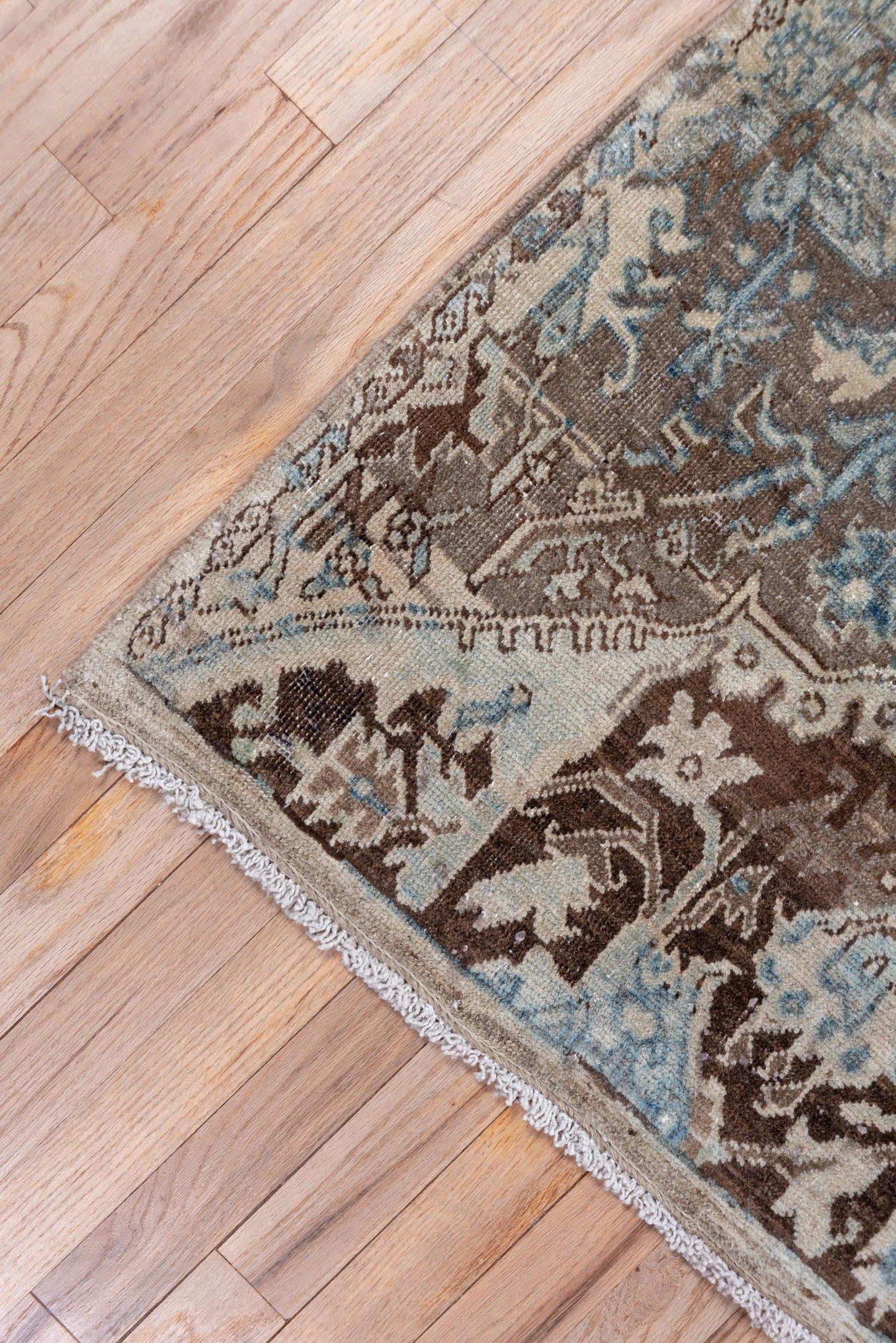 4' x 7' one-of-a-kind handmade vintage Tabriz rug. Color palette: taupe, brown, ivory, charcoal, pale_blue, slate, camel
