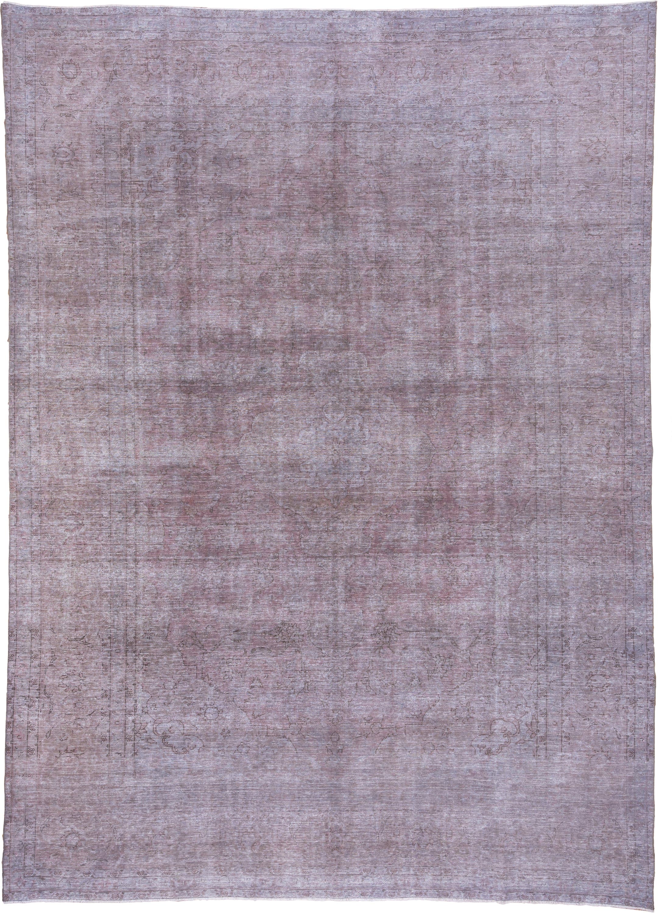 9' x 12' one-of-a-kind handmade vintage Overdyed large size rug. Color palette: lavender, rose, mauve, dusty pink, taupe