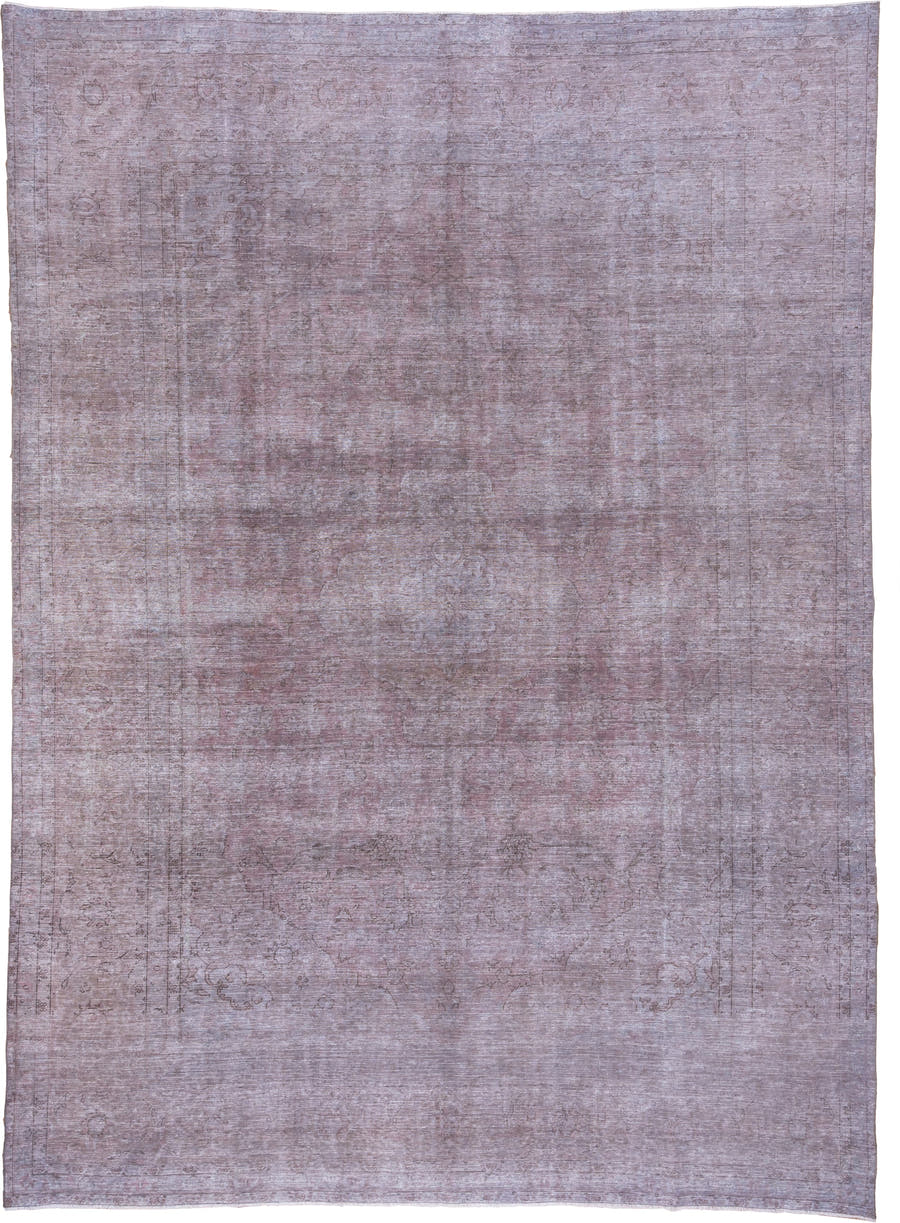 9' x 12' one-of-a-kind handmade vintage Overdyed large size rug. Color palette: lavender, rose, mauve, dusty pink, taupe