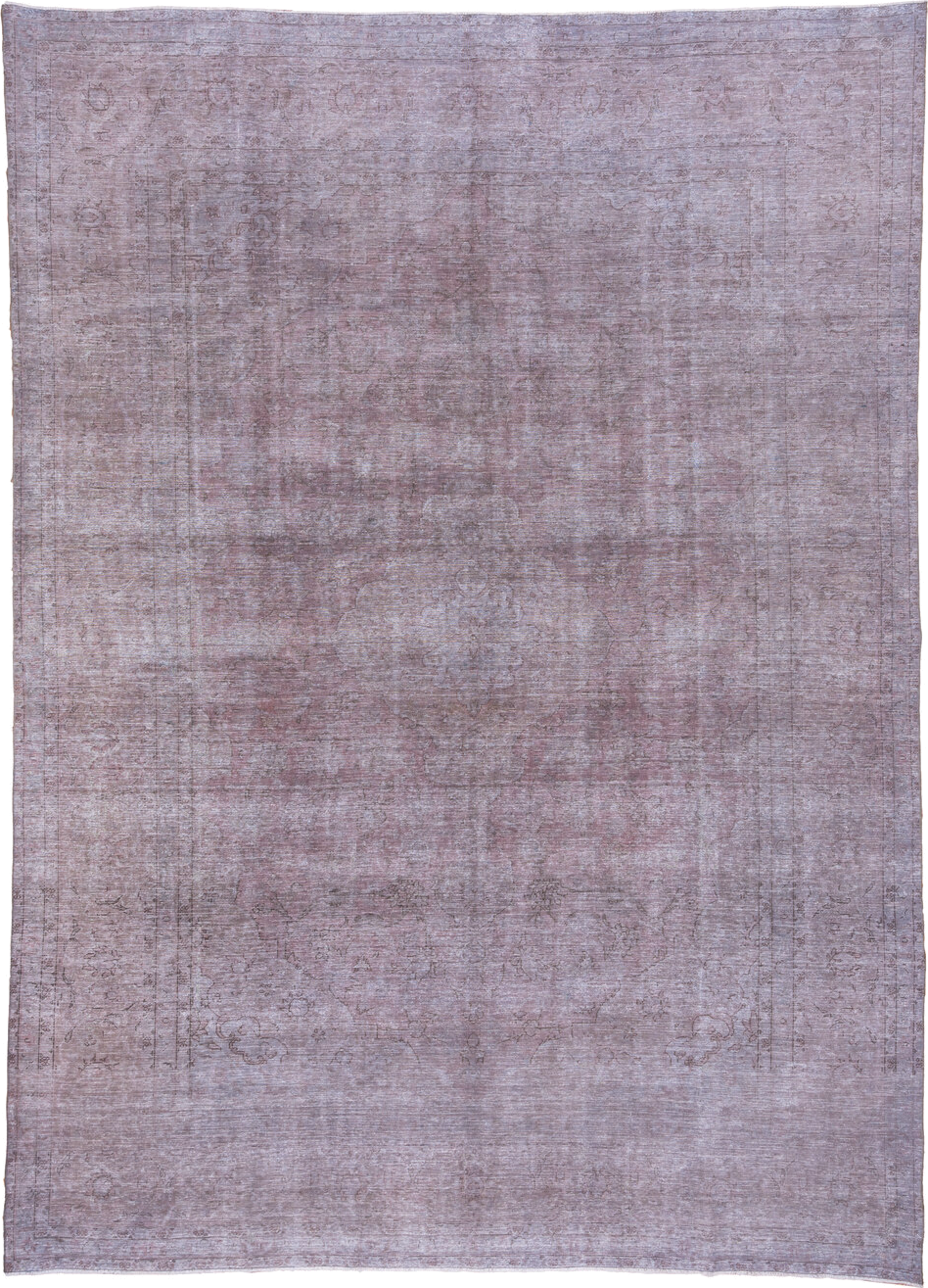 9' x 12' one-of-a-kind handmade vintage Overdyed large size rug. Color palette: lavender, rose, mauve, dusty pink, taupe