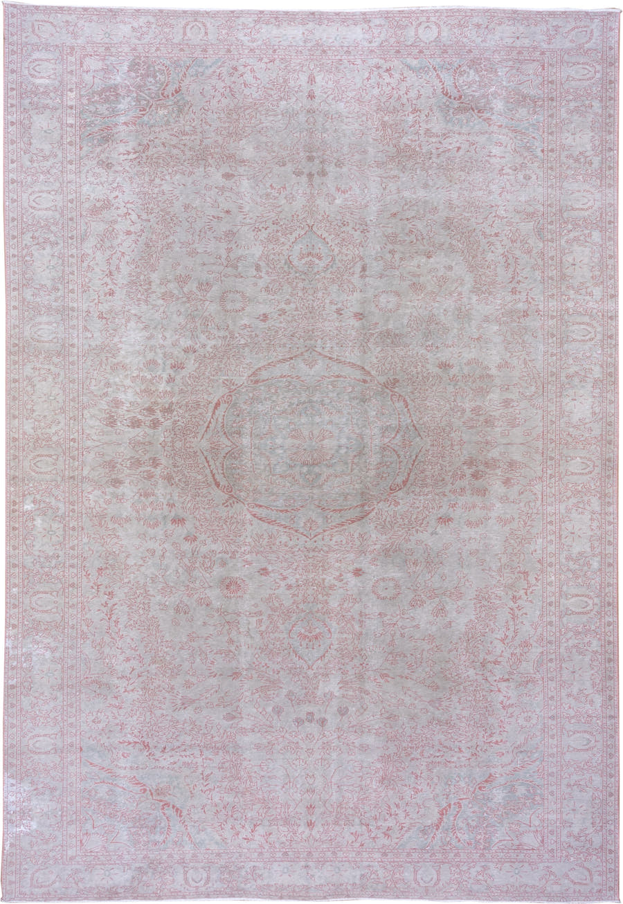 8' x 12' one-of-a-kind handmade vintage Sivas large size rug. Color palette: ivory, blush, pale pink, silver, taupe, pink