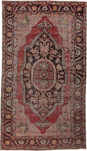 5' x 8' one-of-a-kind handmade vintage Oushak medium size rug. Color palette: rust, ivory, charcoal, taupe, gold, rose