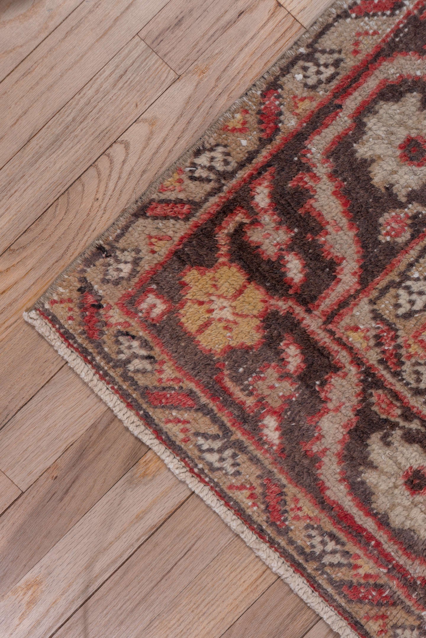 5' x 8' one-of-a-kind handmade vintage Oushak medium size rug. Color palette: rust, ivory, charcoal, taupe, gold, rose