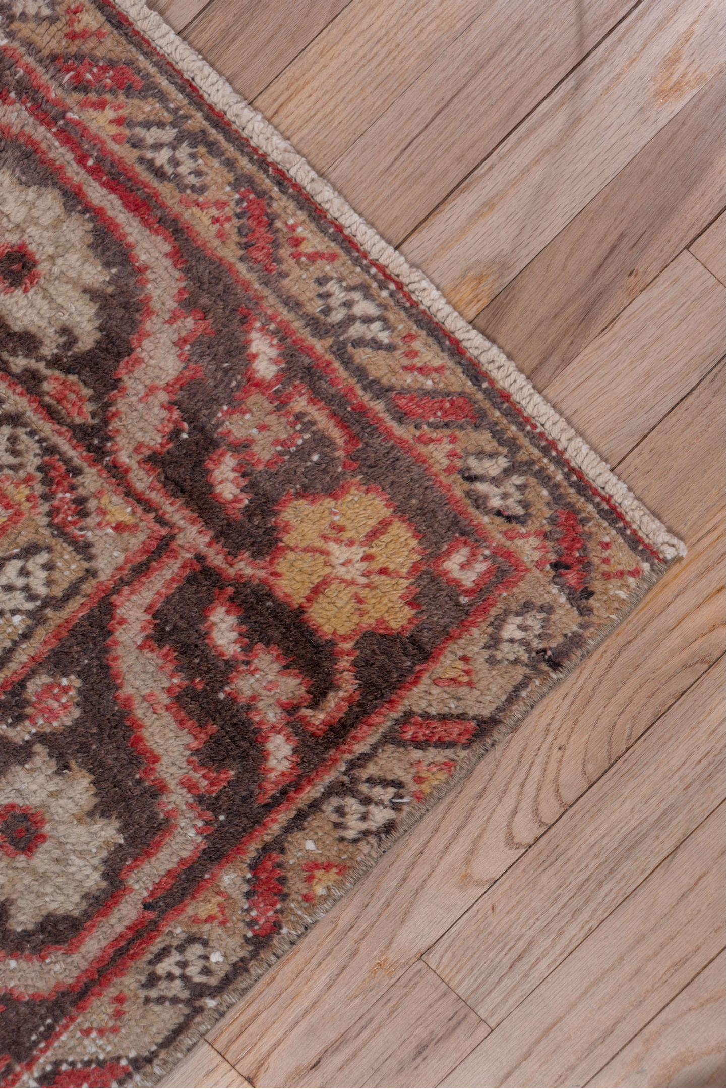 5' x 8' one-of-a-kind handmade vintage Oushak medium size rug. Color palette: rust, ivory, charcoal, taupe, gold, rose