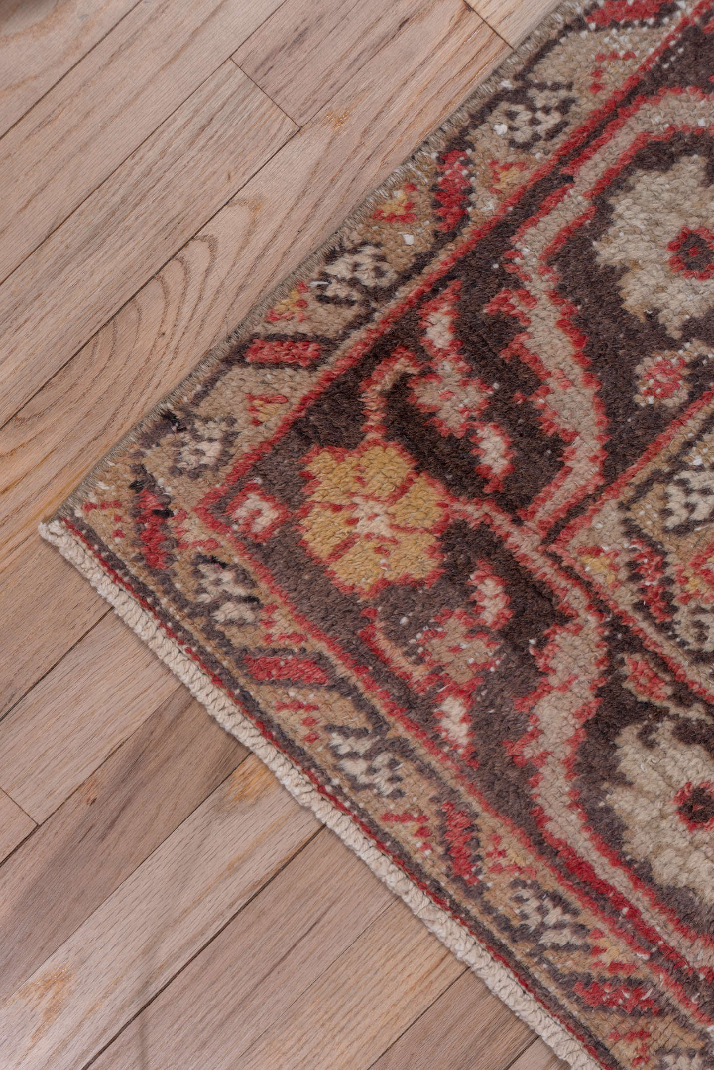 5' x 8' one-of-a-kind handmade vintage Oushak medium size rug. Color palette: rust, ivory, charcoal, taupe, gold, rose