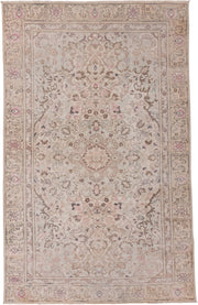 4' x 6' one-of-a-kind handmade vintage Kaisary small size rug. Color palette: ivory, blush, taupe, rose, beige, brown, sage